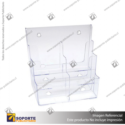 3-TIER 6 POCKETS WALL MOUNT HIGH BACK HOLDER (PORTRAIT) 1/3 A4 CLEAR (W/ DIVIDER)