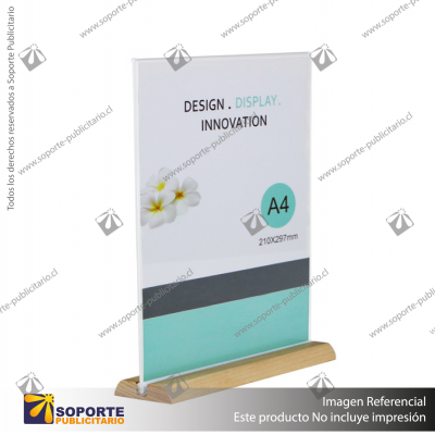 A4 CLEAR SIGN HOLDER WITH WOODEN BASE TABLE PLACE CARD STAND MENU NUMBER DISPLAY HOLDER