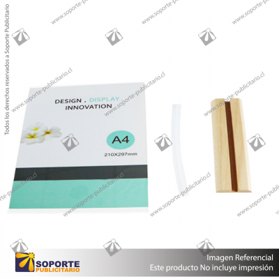 A4 CLEAR SIGN HOLDER WITH WOODEN BASE TABLE PLACE CARD STAND MENU NUMBER DISPLAY HOLDER