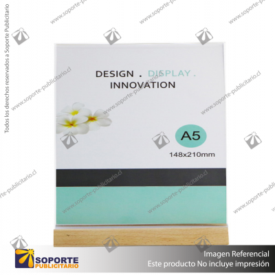 A5 CLEAR SIGN HOLDER WITH WOODEN BASE TABLE PLACE CARD STAND MENU NUMBER DISPLAY HOLDER