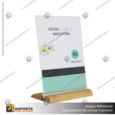 A5 CLEAR SIGN HOLDER WITH WOODEN BASE TABLE PLACE CARD STAND MENU NUMBER DISPLAY HOLDER