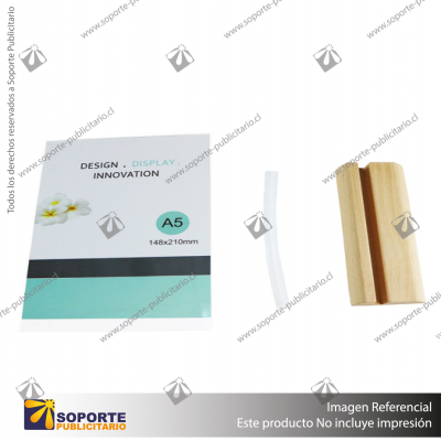 A5 CLEAR SIGN HOLDER WITH WOODEN BASE TABLE PLACE CARD STAND MENU NUMBER DISPLAY HOLDER