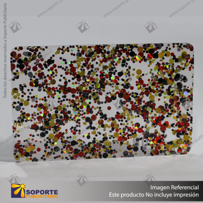 ACRILICO GLITTER CONFETTI DOTS BLACK RED GOLD
