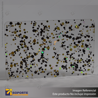 ACRILICO GLITTER CONFETTI DOTS BLACK WHITE GOLD