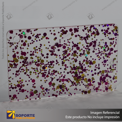 ACRILICO GLITTER CONFETTI DOTS PINK GOLD