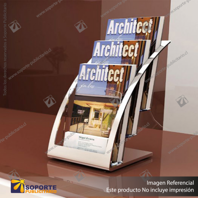ARCHITETURE 3-TIER BROCHURE HOLDER 1/3A4, SILVER+CLEAR