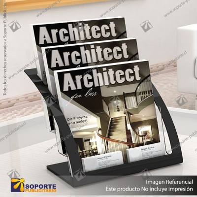 ARCHITETURE 3-TIER BROCHURE HOLDER A4, BLACK+CLEAR