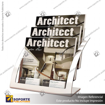 ARCHITETURE 3-TIER BROCHURE HOLDER A4, SILVER+CLEAR