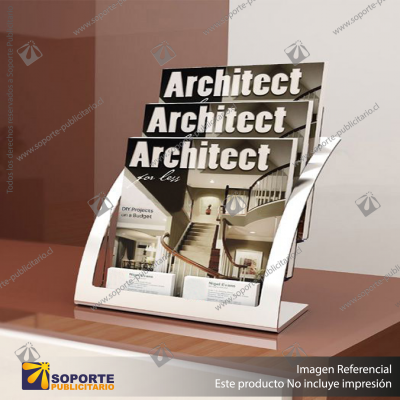 ARCHITETURE 3-TIER BROCHURE HOLDER A4, SILVER+CLEAR
