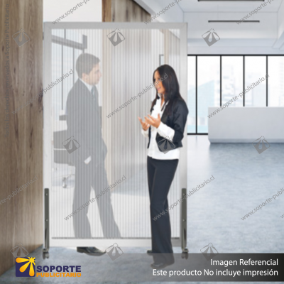 BIOMBO SEPARADOR AMBIENTES PA 6 MM CON MARCO PVC 210*200 CMS TRANSPARENTE CON RUEDAS