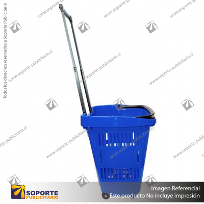 CANASTO PLASTICO CON ASA RETRACTIL PARA COMPRAS AZUL 34L