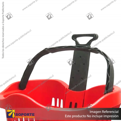 CANASTO PLASTICO CON ASA RETRACTIL Y RUEDAS ROJO GRANDE 45L