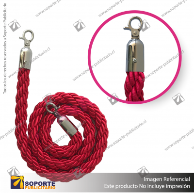 CORDóN TRENZADO ROJO CON ENGANCHES CROMADOS