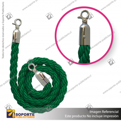 CORDóN TRENZADO VERDE CON ENGANCHES CROMADOS