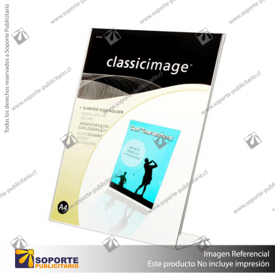 L SHAPE SLANTED SIGN HOLDER (PORTRAIT) A4 CLEAR