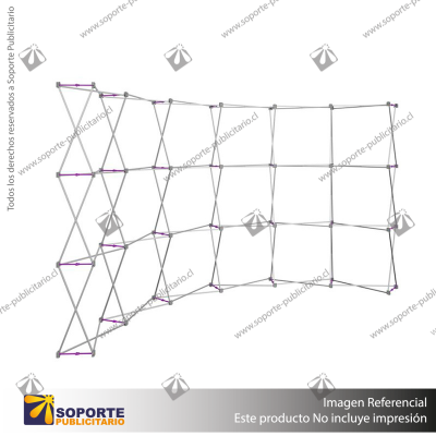 PANEL ARAÑA TEXTIL CURVO DOBLE GRAFICA 6 CUERPOS (420*230 CMS) + CARRO BASICO + FOCOS HALOGENO