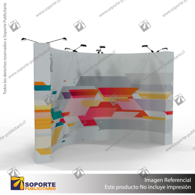 PANEL ARAÑA TEXTIL CURVO DOBLE GRAFICA 6 CUERPOS (420*230 CMS) + CARRO BASICO + FOCOS HALOGENO