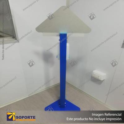 PEDESTAL SANITARIO METALICO DISPENSADOR ALCOHOL GEL MANOS LIBRES BASE TRIANGULAR CON CENEFA