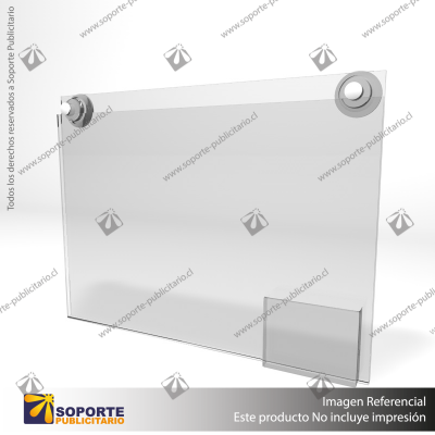 PORTA GRAFICA ACRILICO CON PORTA FOLLETO A3 (29.7*42 CMS) MURO HORIZONTAL 2 MM + VENTOSAS