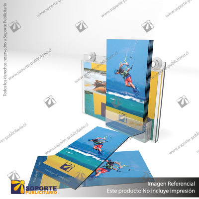 PORTA GRAFICA ACRILICO CON PORTA FOLLETO A5 (14.8*21 CMS) MURO HORIZONTAL 2 MM + VENTOSAS