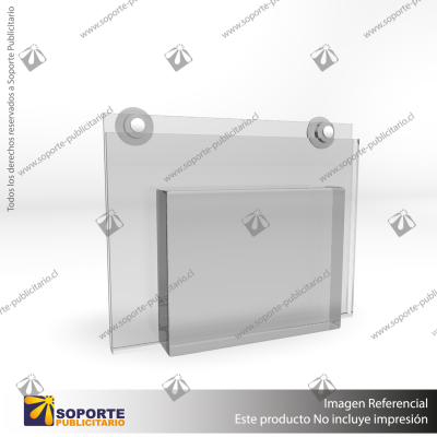 PORTA GRAFICA ACRILICO CON PORTA FOLLETO A6 (10.5*14.8 CMS) MURO HORIZONTAL 2 MM + VENTOSAS