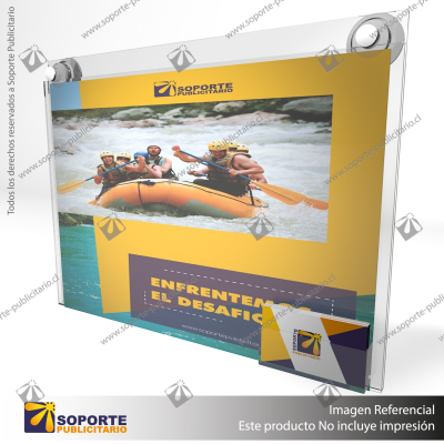 PORTA GRAFICA ACRILICO CON TARJETERO A3 (29.7*42 CMS) MURO HORIZONTAL 2 MM + VENTOSAS