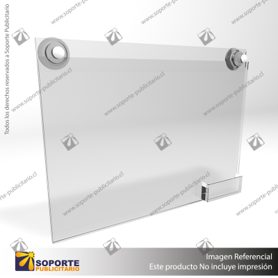 PORTA GRAFICA ACRILICO CON TARJETERO A3 (29.7*42 CMS) MURO HORIZONTAL 2 MM + VENTOSAS