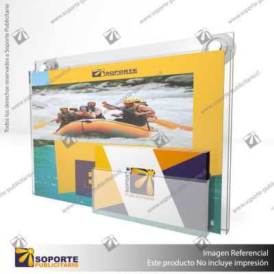 PORTA GRAFICA ACRILICO CON TARJETERO A5 (14.8*21 CMS) MURO HORIZONTAL 2 MM + VENTOSAS