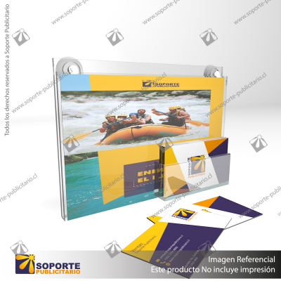 PORTA GRAFICA ACRILICO CON TARJETERO A5 (14.8*21 CMS) MURO HORIZONTAL 2 MM + VENTOSAS