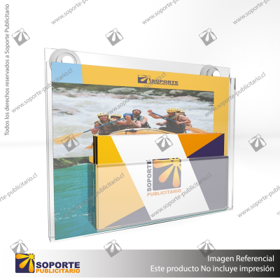 PORTA GRAFICA ACRILICO CON TARJETERO A6 (10.5*14.8 CMS) MURO HORIZONTAL 2 MM + VENTOSAS