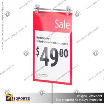 PORTA GRAFICA MINI T EXTENSIBLE MEDIDA AJUSTABLE 19.5*30 A 53 CMS CON PINZAS Y BASE REDONDA DE ABS