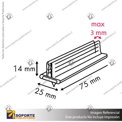 PORTA STOPPER CON ADHESIVO 75*14*25 MM ESPESOR GRAFICA 1-3 MM