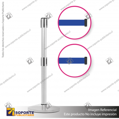 SEPARADOR DE FILAS CROMADO CON DOBLE CINTA RETRáCTIL AZUL