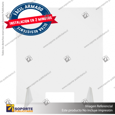 SEPARADOR DE MESON ACRILICO 4 MM 58*80 CMS VERTICAL CON VENTANILLA CON ENSAMBLE ACRILICO