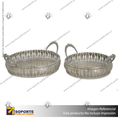 SET DE 2 BANDEJAS ACANALADA COLOR PLATA