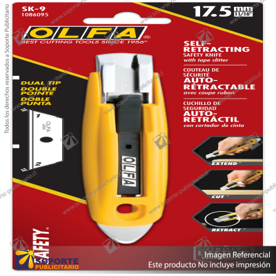 SK-9 SEMI-AUTOMATIC SELF-RETRACTING SAFETY KNIFE WITH TAPE SPLITTER VARIATION: DEFAULT TITLE