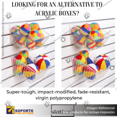 SLATBOX CRATEBOX DISPLAY CONTAINERS - CLEAR - JUMBO: 295L X 285W X 175H - CODE: SB01-350-CL