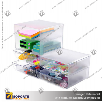 STACKABLES CUBE WITH 2 DRAWERS & 2 METAL CLIPS, CLEAR