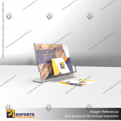 TARJETERO EN PORTA GRAFICA ACRILICO A6 (10.5*14.8 CMS) FORMATO L HORIZONTAL 1.5 MM