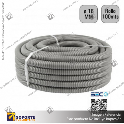 TUBO CORRUGADO GRIS 16MM ROLLO 100 MTS