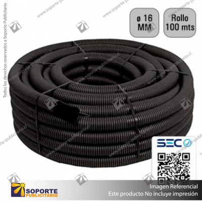 TUBO CORRUGADO NEGRO 16MM ROLLO 100 MTS