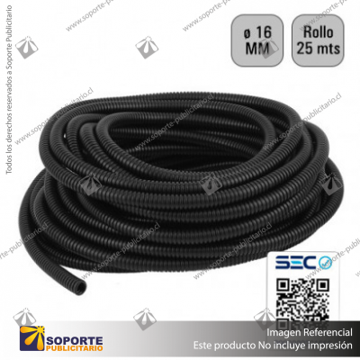TUBO CORRUGADO NEGRO 16MM ROLLO 25 MTS