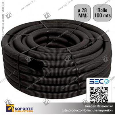 TUBO CORRUGADO NEGRO 28MM ROLLO 100 MTS