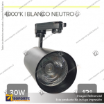 VERSALLES - FOCO LED TRACK LIGHT TRIFASICO COB 30W 4000K NEGRO 12
